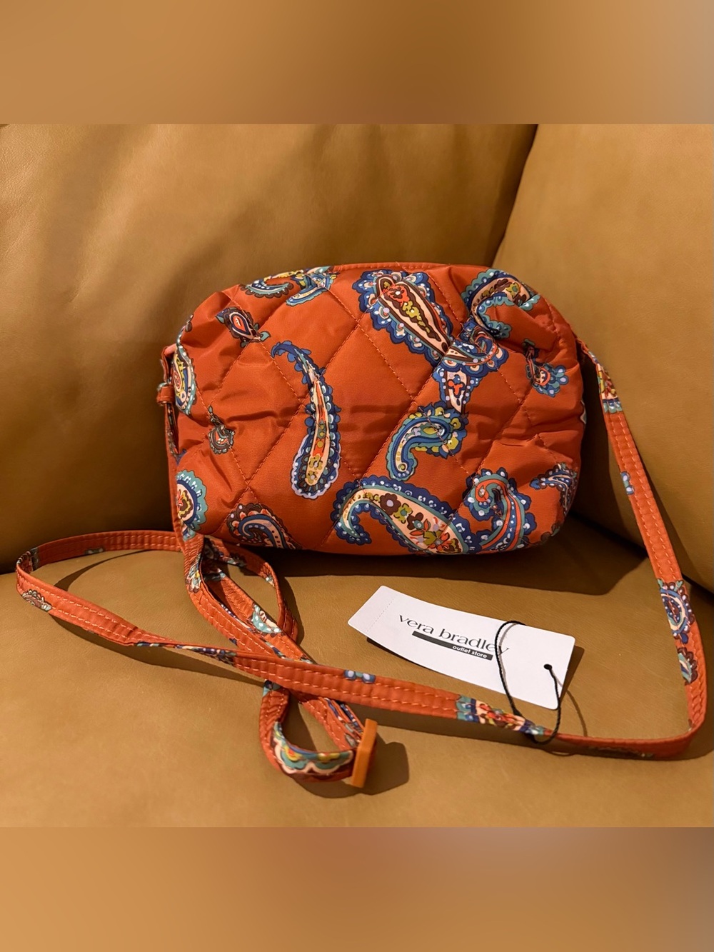 NWT. Vera Bradley Orange Quilted Paisley Camera Bag Crossbody, OS